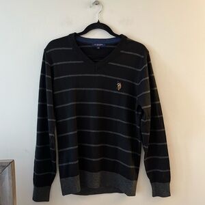 U.S Polo Assn Merino Wool-Blend Striped V-neck Sweater